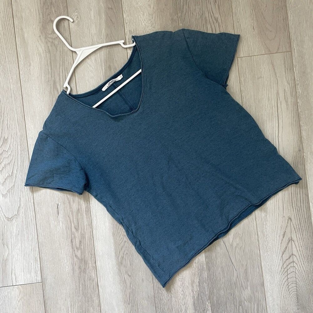 Journal Standard Relume Tshirt cotton v neck crop top womens Blue (small) casual